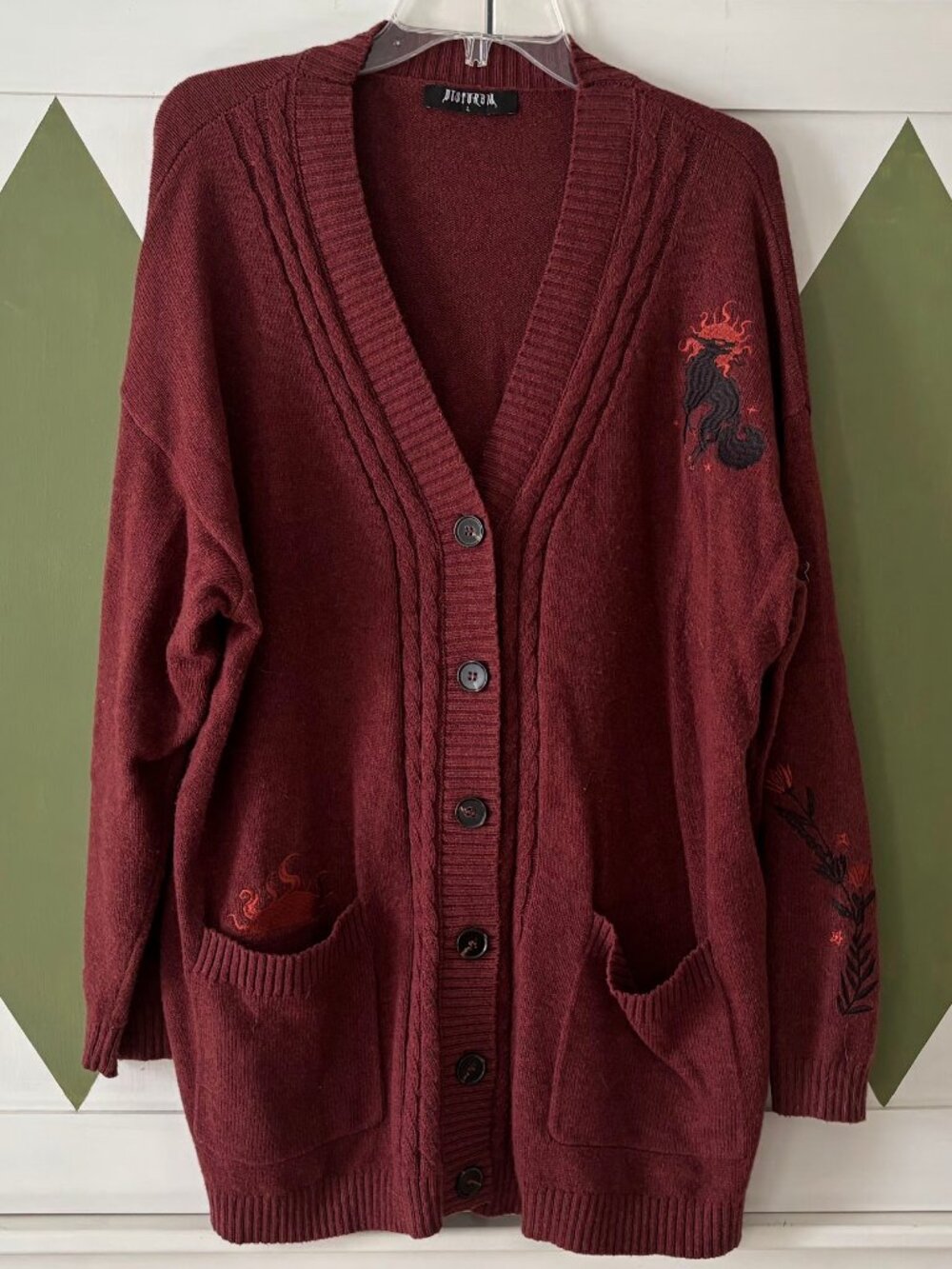 NWOT! Disturbia Foxfire Embroidered Cable Knit Longline Cardigan
